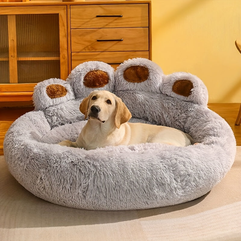 Cozy Bear Paw Plush Pet Bed For Dogs & Cats - Soft, Warm, Anti-Slip Faux Fur Round Bed For Small To Large Breeds (24/ 28/ 36/ 43 Inches) - For Dogs & Cats - Perfect For Snuggling & Sleeping - Ideal...