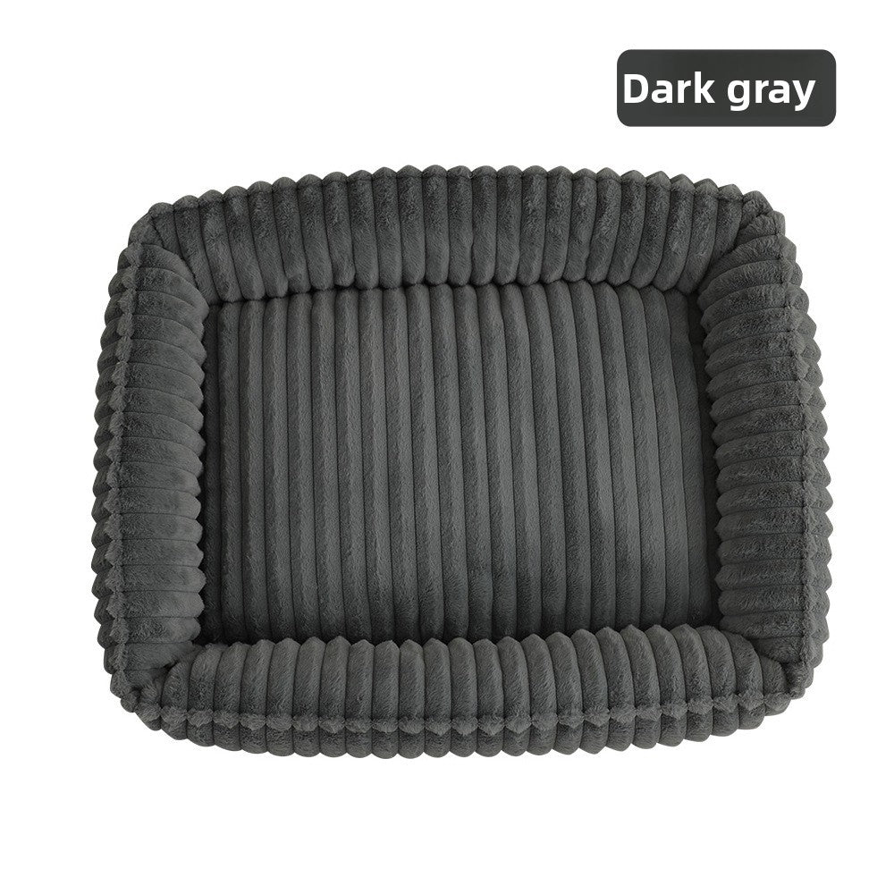 -like Removable Cover & - Large Rectangular Fleece Dog Bed For Medium/large/small Dogs, Winter Warm Pet Sofa Bed With Striped Beige/brown Bedspread, Soft Kennel (easy Assembly)