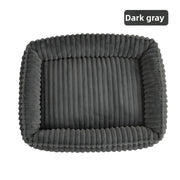 -like Removable Cover & - Large Rectangular Fleece Dog Bed For Medium/large/small Dogs, Winter Warm Pet Sofa Bed With Striped Beige/brown Bedspread, Soft Kennel (easy Assembly)