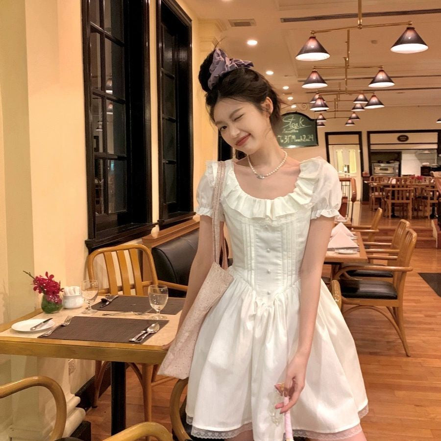 French-style White Dress Womens Summer