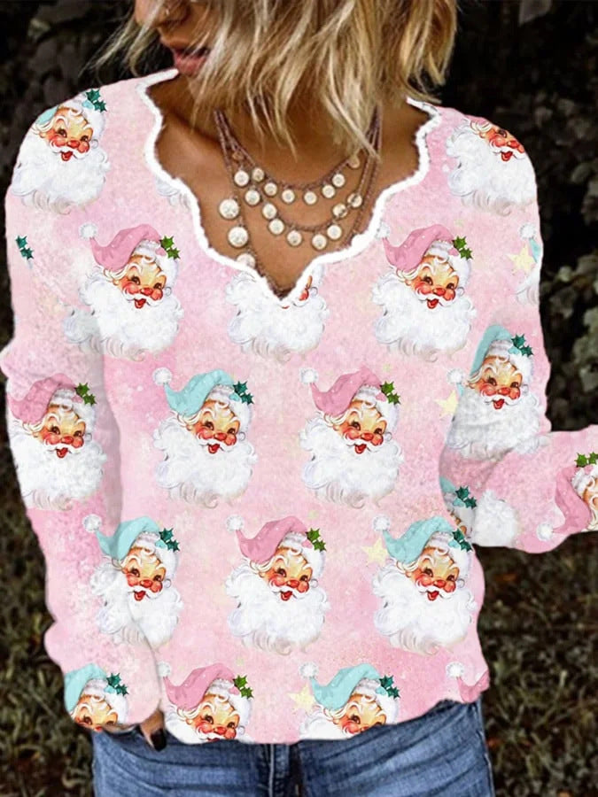Wave Neckline 3D Printed Animal Pocket Pullover