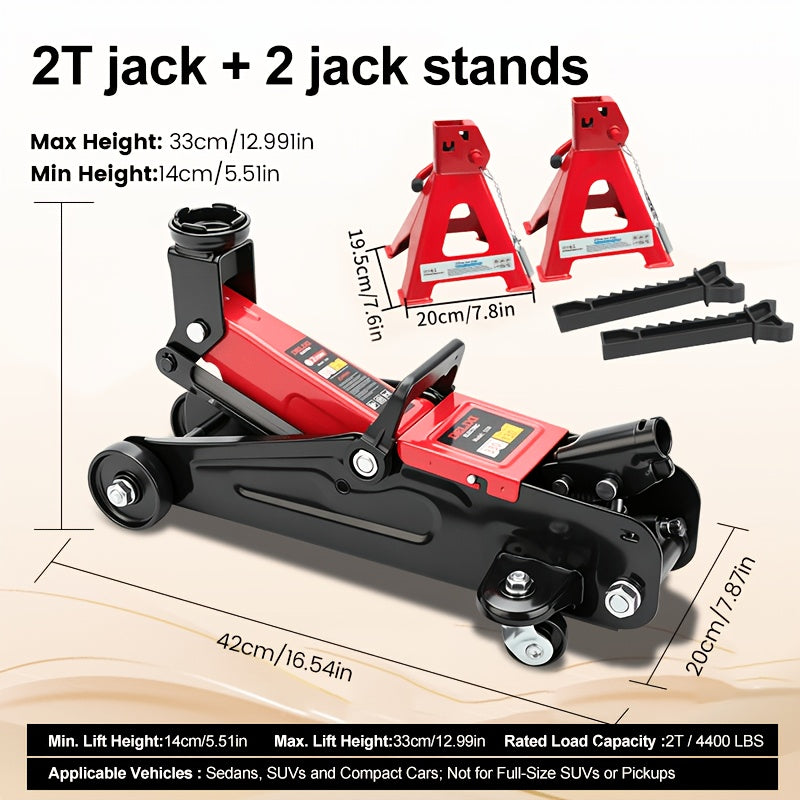 2‑Ton Floor Jack with Rollers – 460 mm (18 in) Lifting Height, Adjustable 5.3‑13 in Range, Carbon Steel Construction