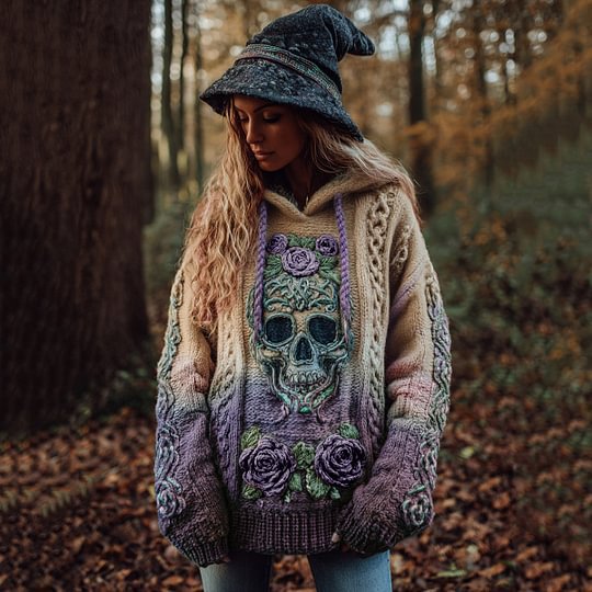 Autumn and Winter Relaxed-fit Hoodie Top Casual Drop-shoulder Vintage Printed Sweater