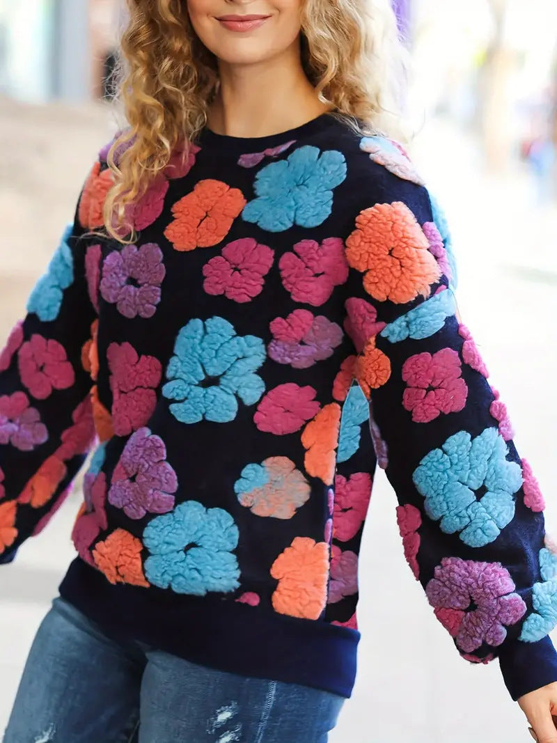 Retro 3D Floral Loose Cashmere Sweater