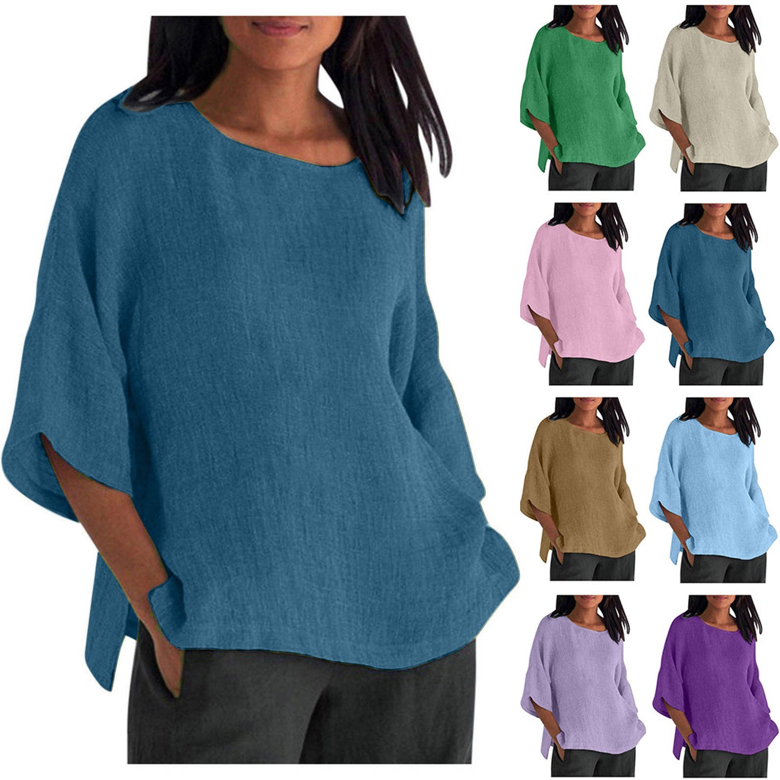 Women's Cotton Linen 3/4 Sleeve Casual Top