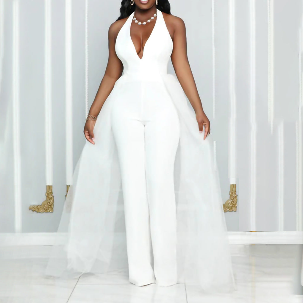 Chic Mesh Stitching Plus Size Jumpsuit
