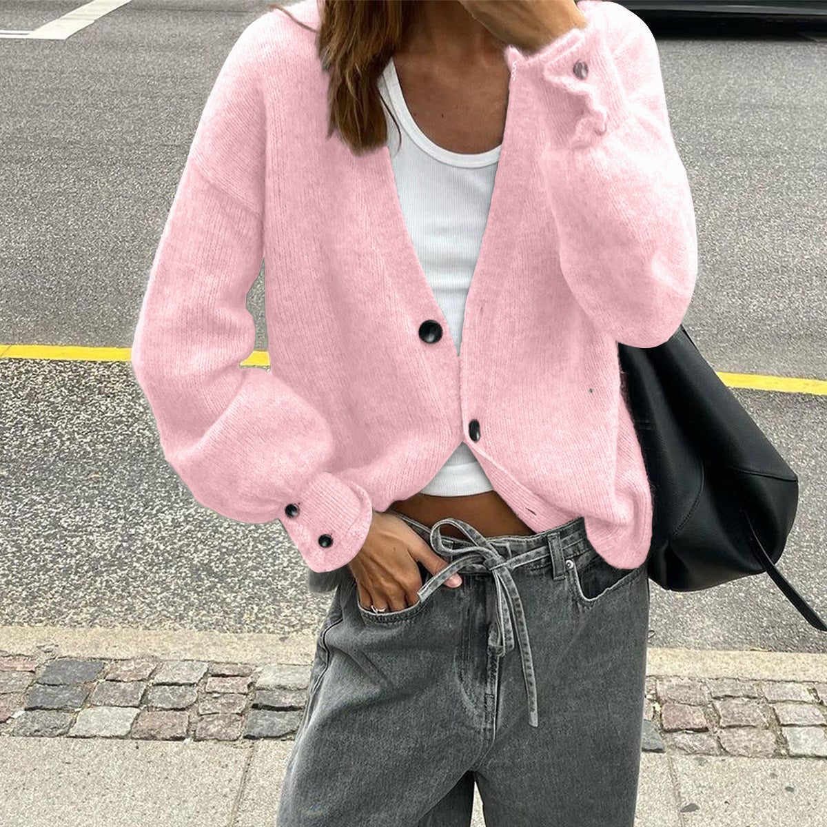 Fashionable Multi-color Sweater with Long Sleeves and Buttons for Women