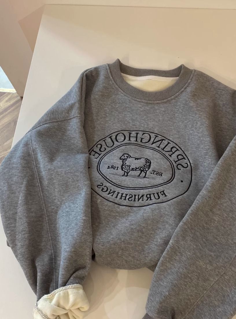 Cozy Embroidered Fleece Pullover Sweatshirt