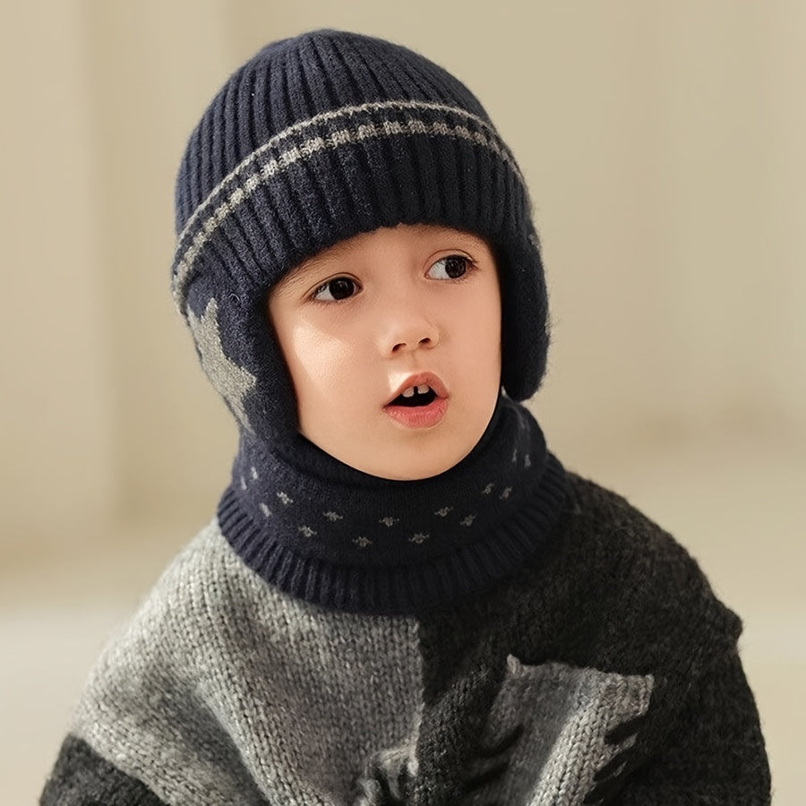 Kids' Knitted Hat and Scarf Set with Ear Protection