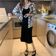 New Retro Hong Kong Style Plaid Shirt Loose Fit