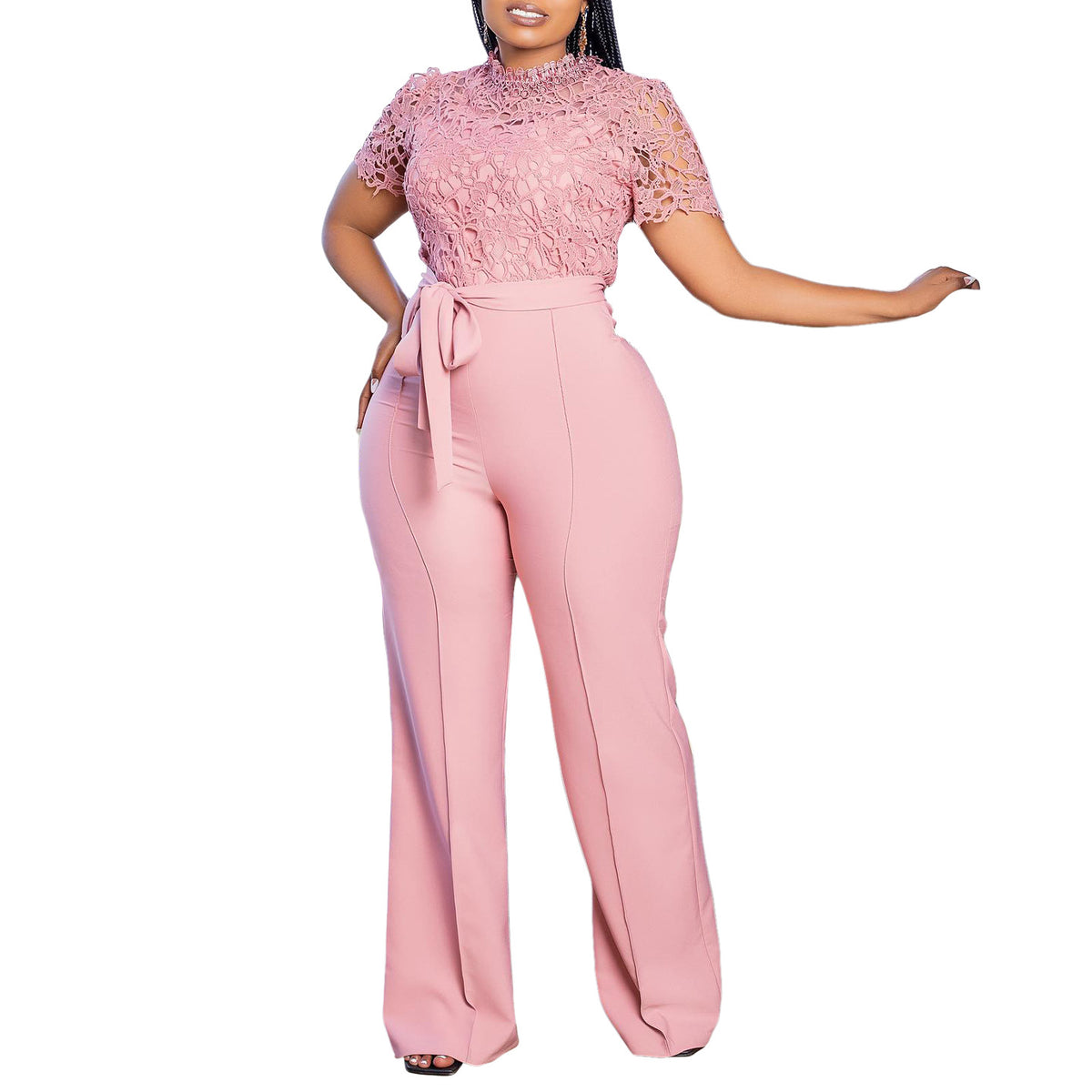 Lace Hollow-Out High-Waist Wide-Leg Jumpsuit