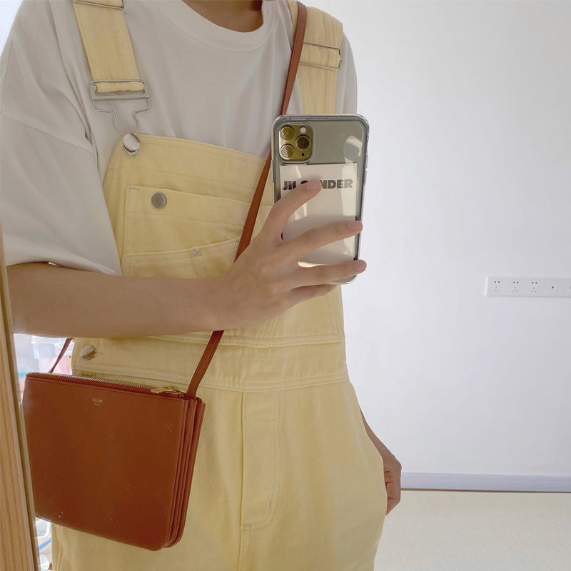 Japanese Style Yellow Denim Suspender Pants for Women