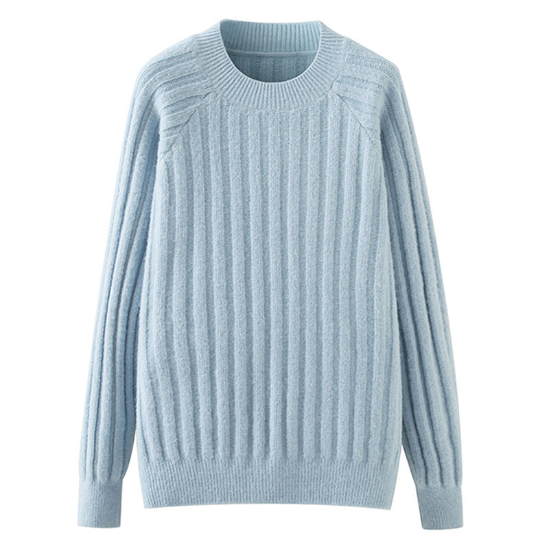 Womens Round-neck Loose-fit Knitted Bottoming Sweater