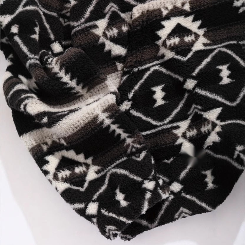 Cozy Ethnic Print Fleece Sweater for Women
