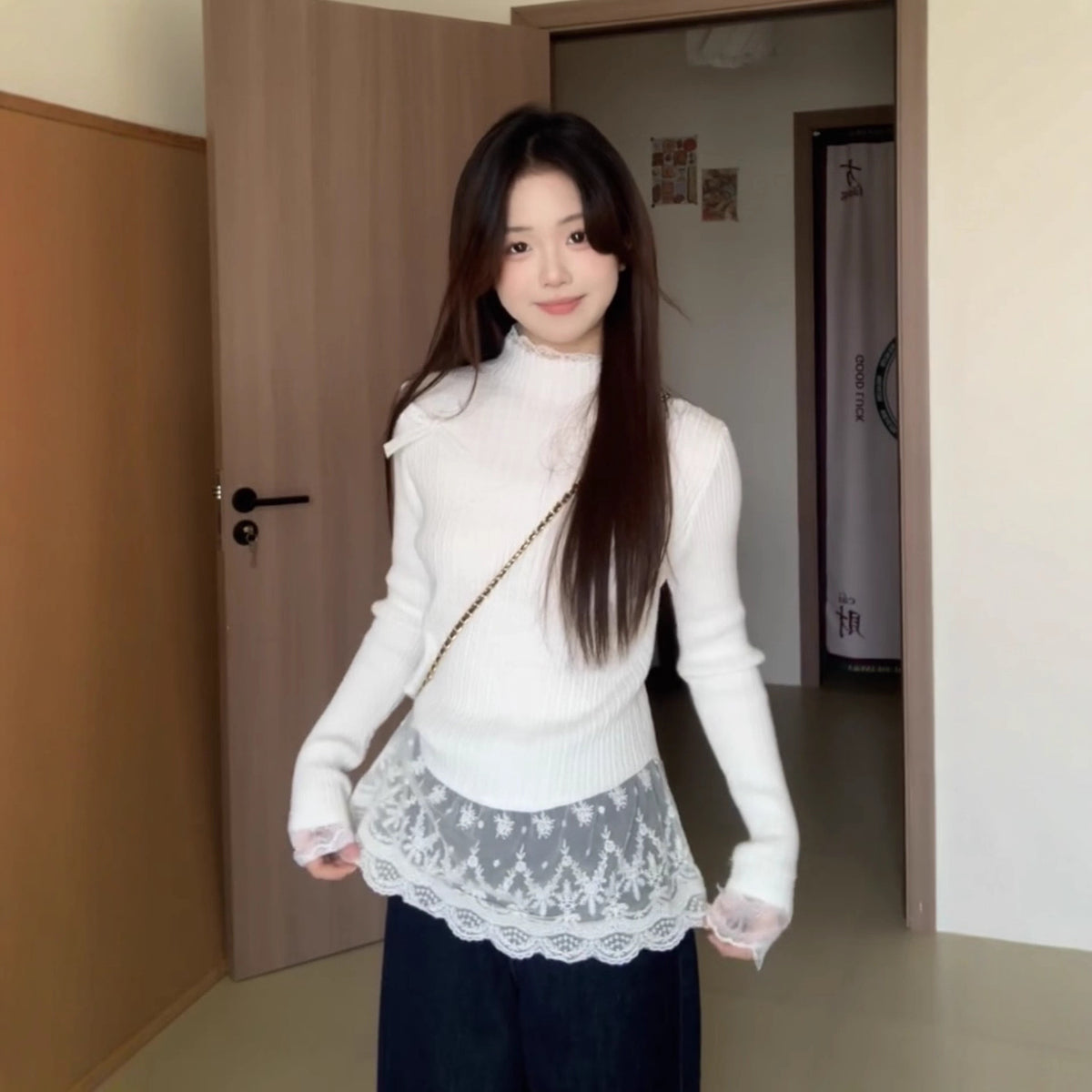 Fake Two Pieces Lace Sweater Women