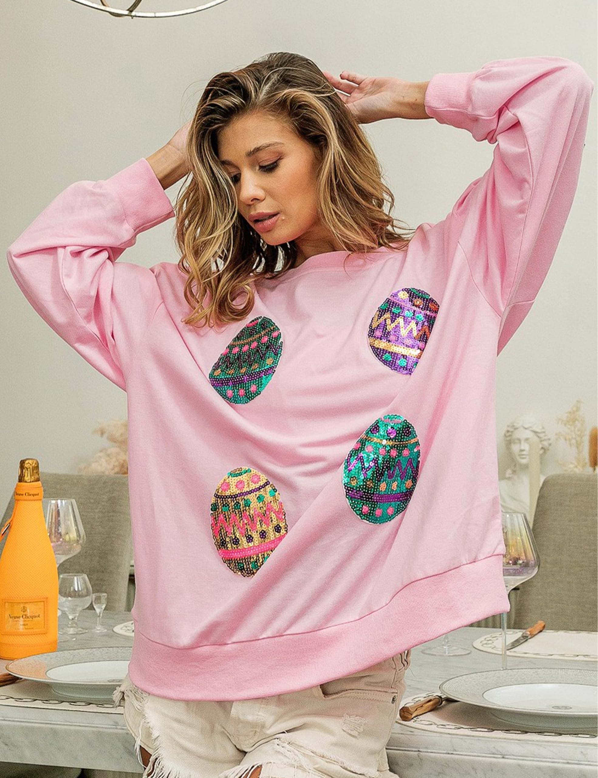 Women's Sparkle Sequined Long Sleeve Knitted Sweater