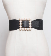 Wide Waist Pearl Buckle Belt for Women