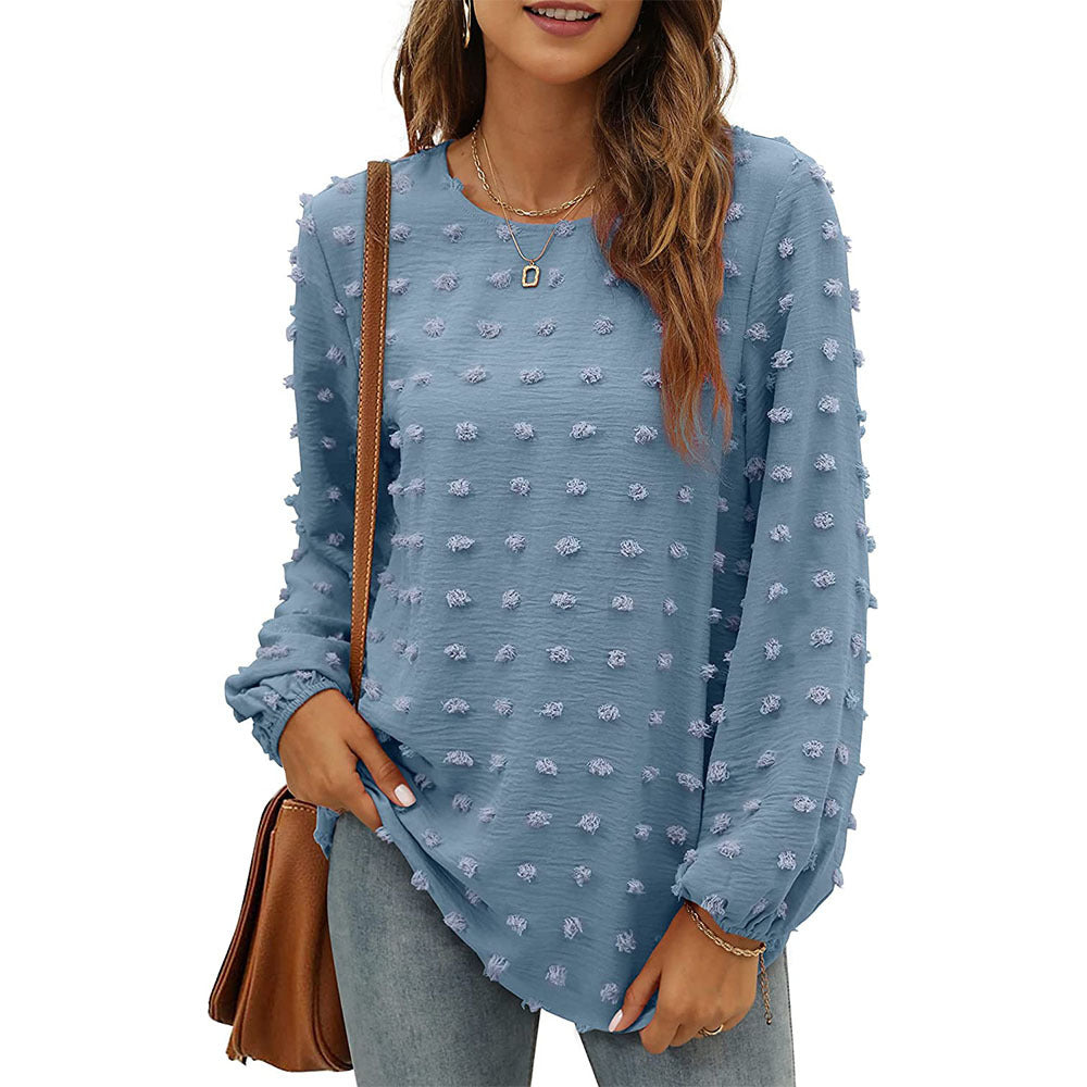 Women's Casual Jacquard Long-Sleeve Loose Pullover Top