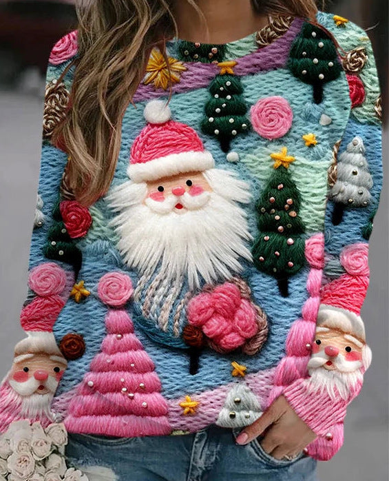 Festive 3D Christmas Print Long Sleeve Pullover Sweatshirt