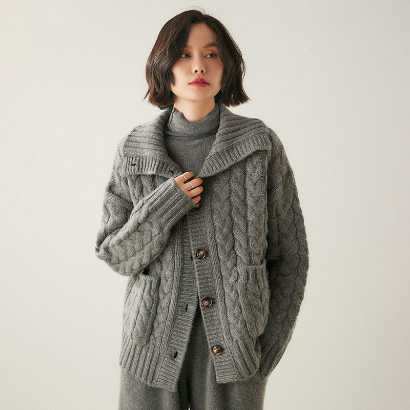 French Style Turtleneck Cashmere Cardigan for Women
