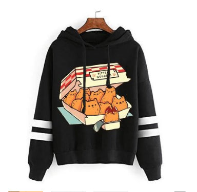 Cute Cat Print Street Fashion Loose Pullover Hoodie