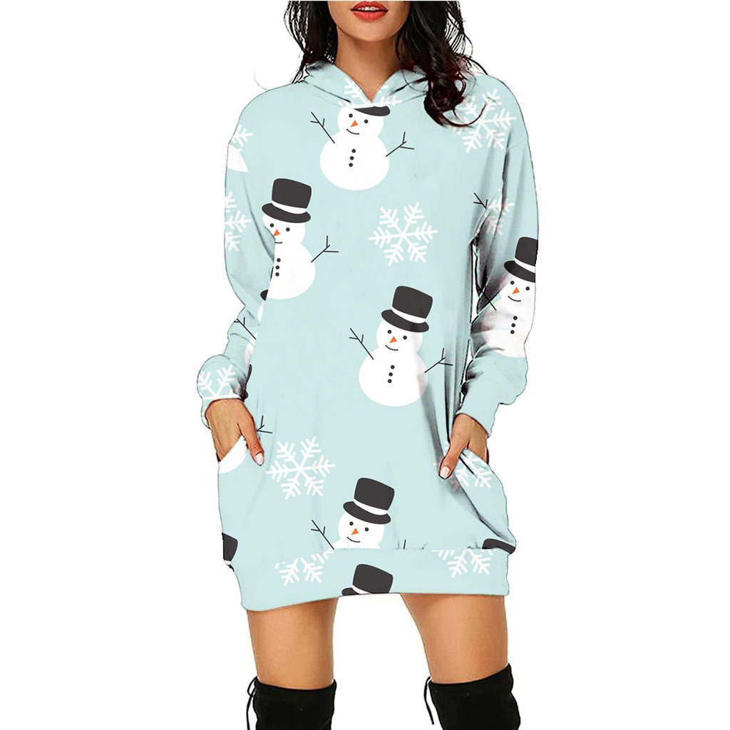 Festive Christmas Print Casual Holiday Sweater Dress