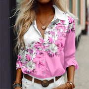 New Womens Delicate Floral Print Long Sleeve Shirt