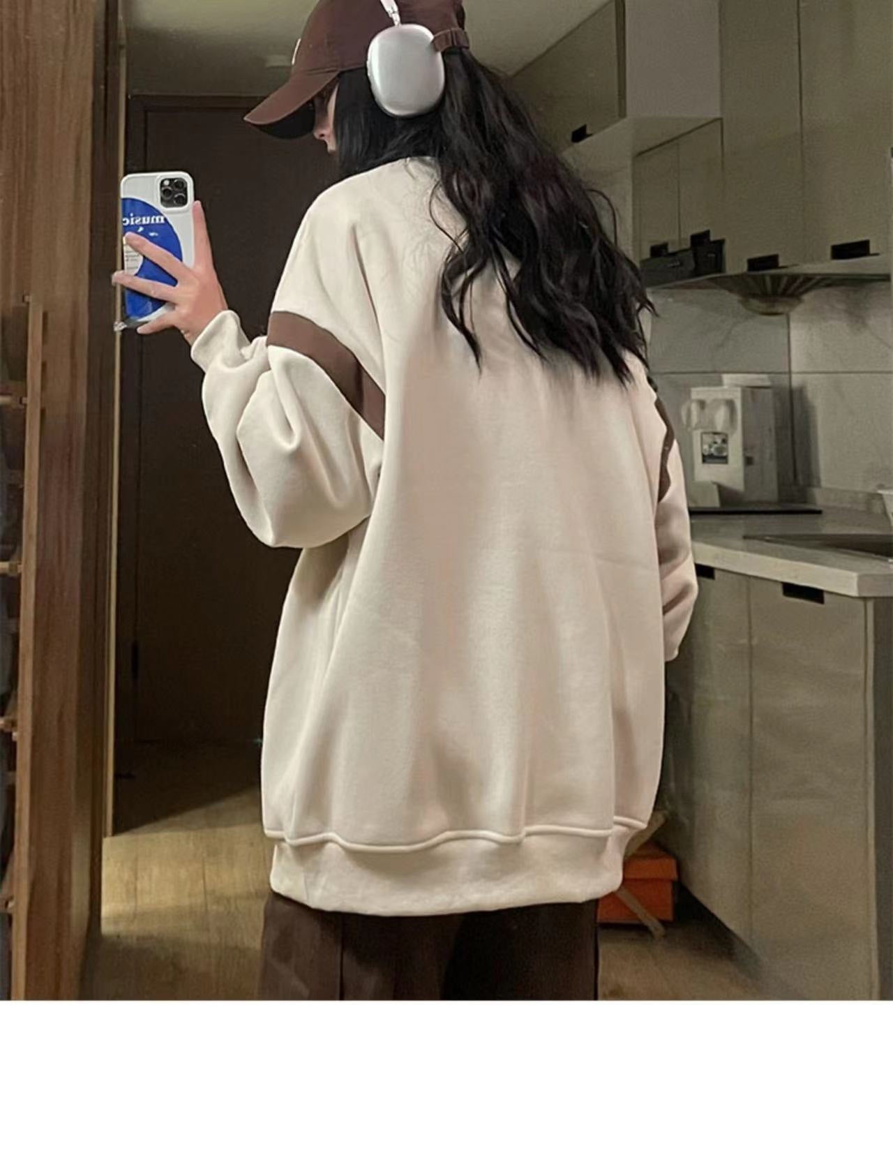 American Retro Contrast-color Stitching Sweatshirt Loose Casual Top