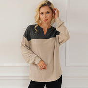 Chic Colorblock V-Neck Long Sleeve Pullover Sweater