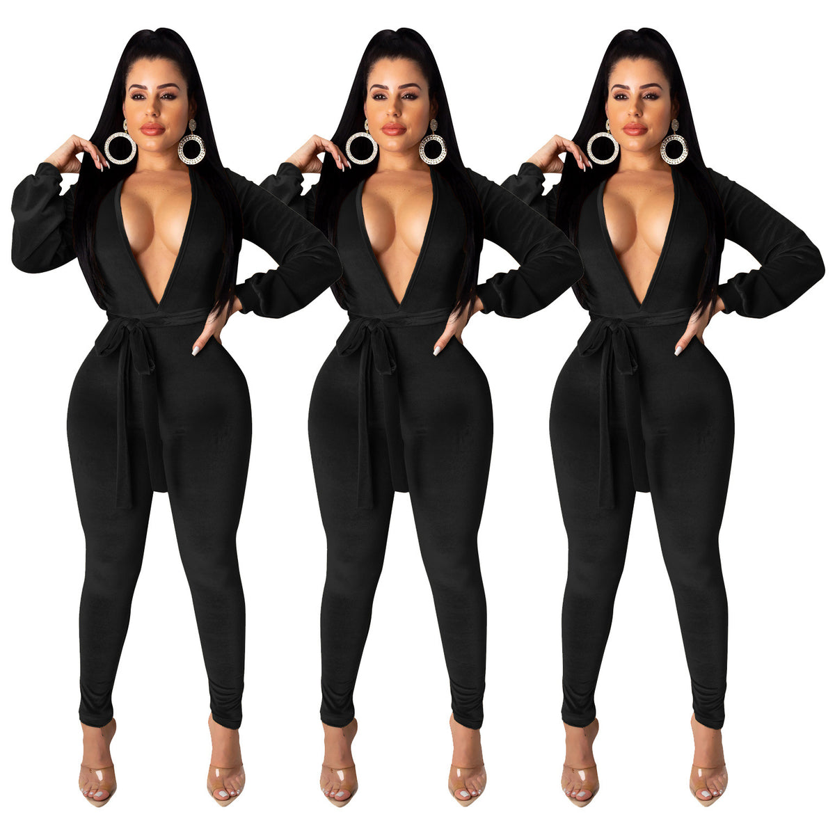 Silver Fox Velvet Solid Color Sexy Jumpsuit