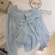 Elegant Women's Chenille Blouse with Doll Collar – Soft Stretch Fit