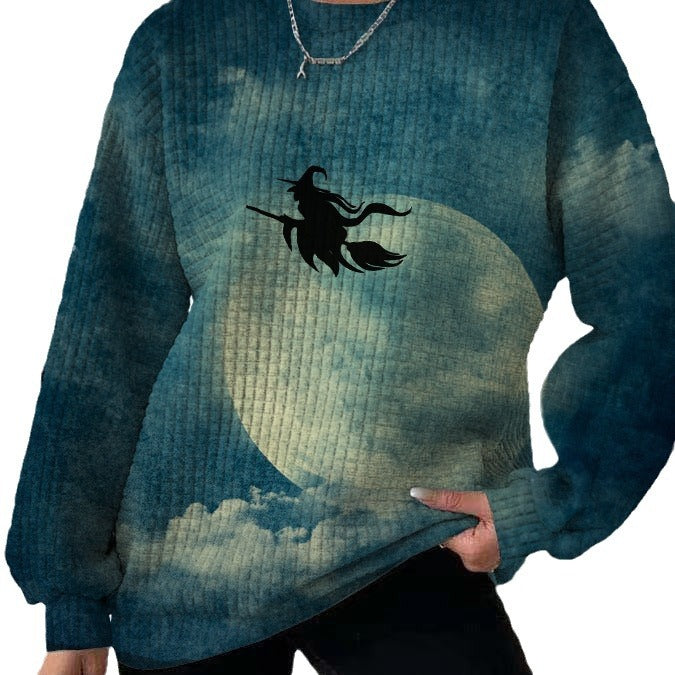 Women's 3D Digital Print Round Neck Loose Sweater