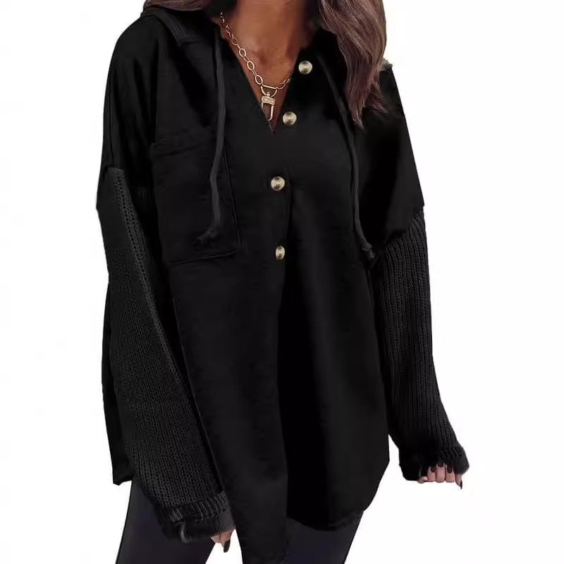 Women's Casual Loose Button Hooded Sweatshirt