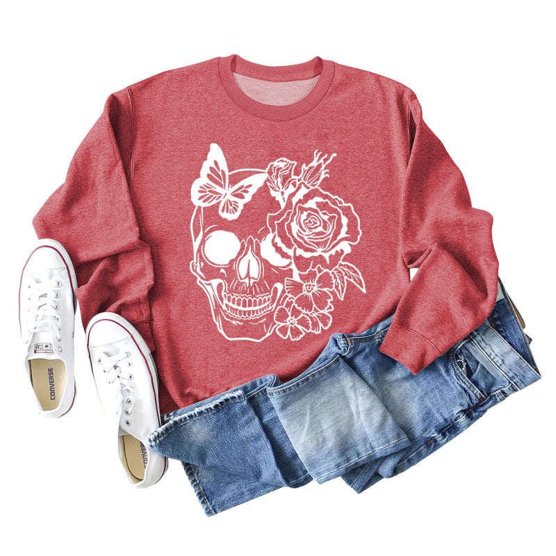 Women's Skull Butterfly Graphic Long Sleeve Sweater