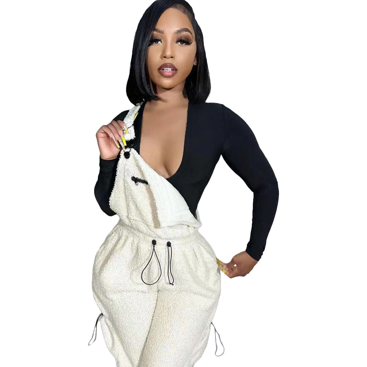 Cozy Fleece Drawstring Casual Women's Jumpsuit