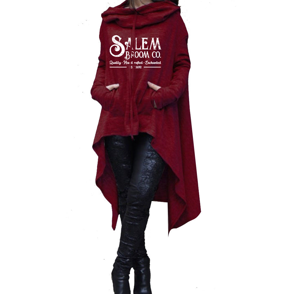 Plus Size Irregular Hooded Sweatshirt Mid-Length Casual Top