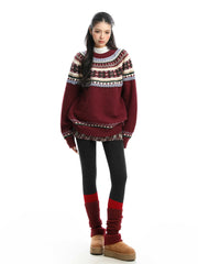 Women's Round Neck Sweater Thickening Warm and Loose