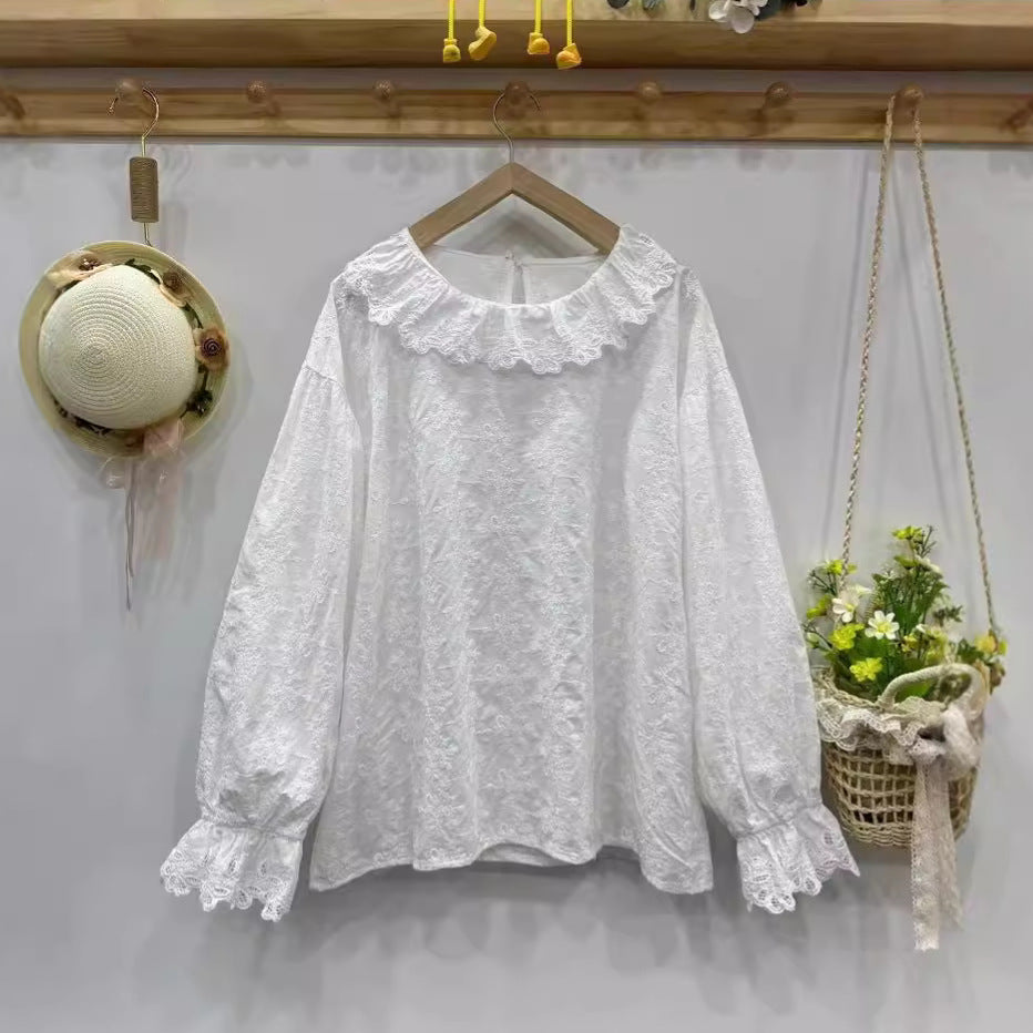 Boho Embroidered Loose Cotton Linen Doll Shirt