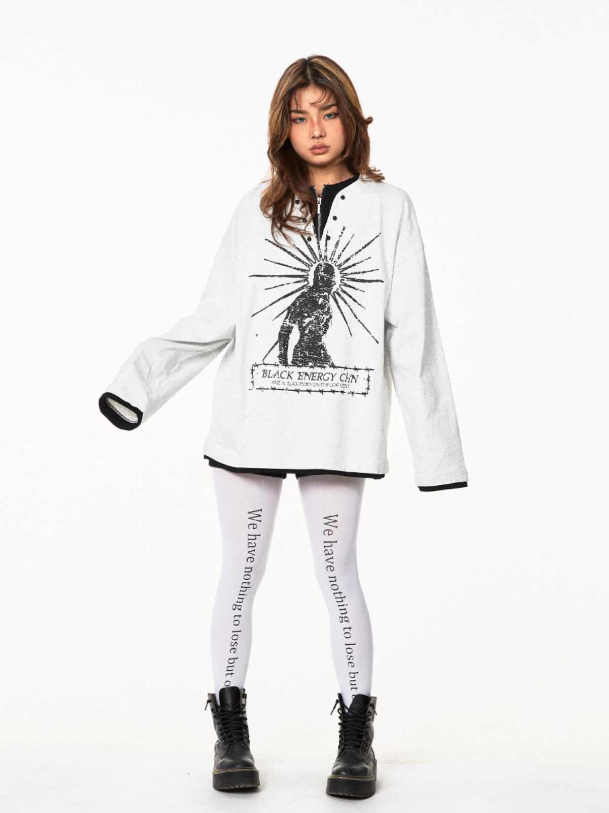 Fake Two-piece Printed T-shirt Women's Long Sleeve Top