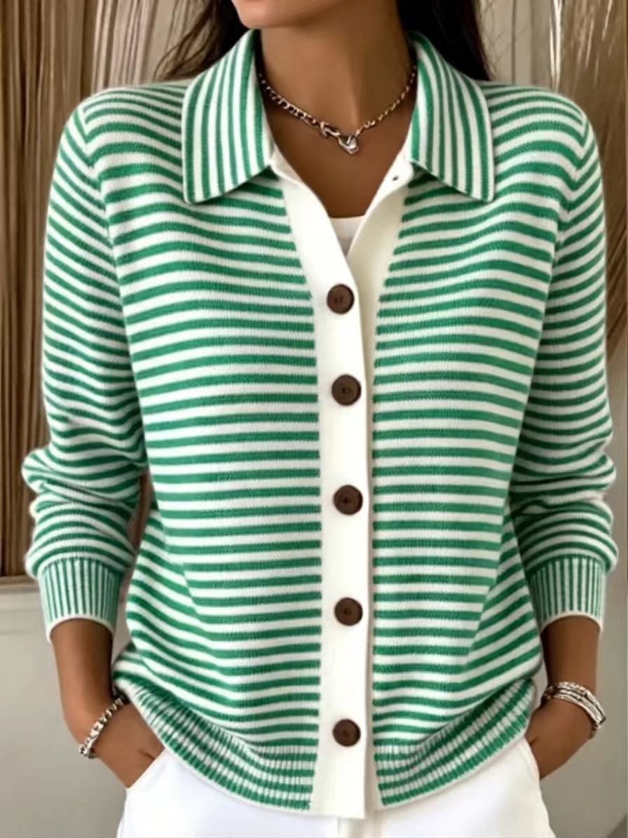 Button-down Knitted Striped Sweater Cardigan Coat