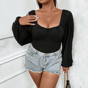 Women's Slim Puff Sleeve Ribbed Jumpsuit
