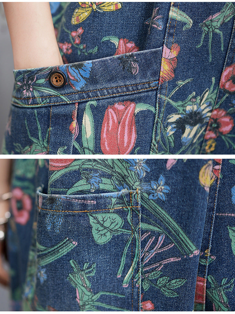 Women's Printed Denim Overalls & Suspender Pants