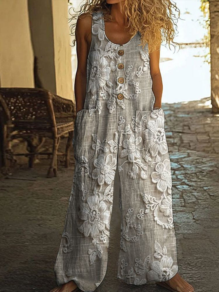 Women's Floral Sleeveless Pocket Jumpsuit