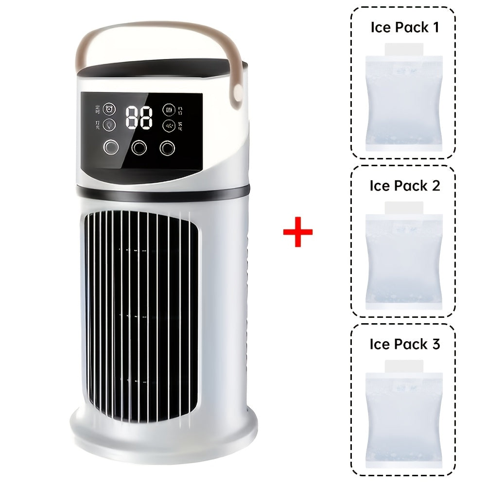 3-in-1 Portable Humidifying Air Cooler Fan with Ice Packs and Built-in Handle