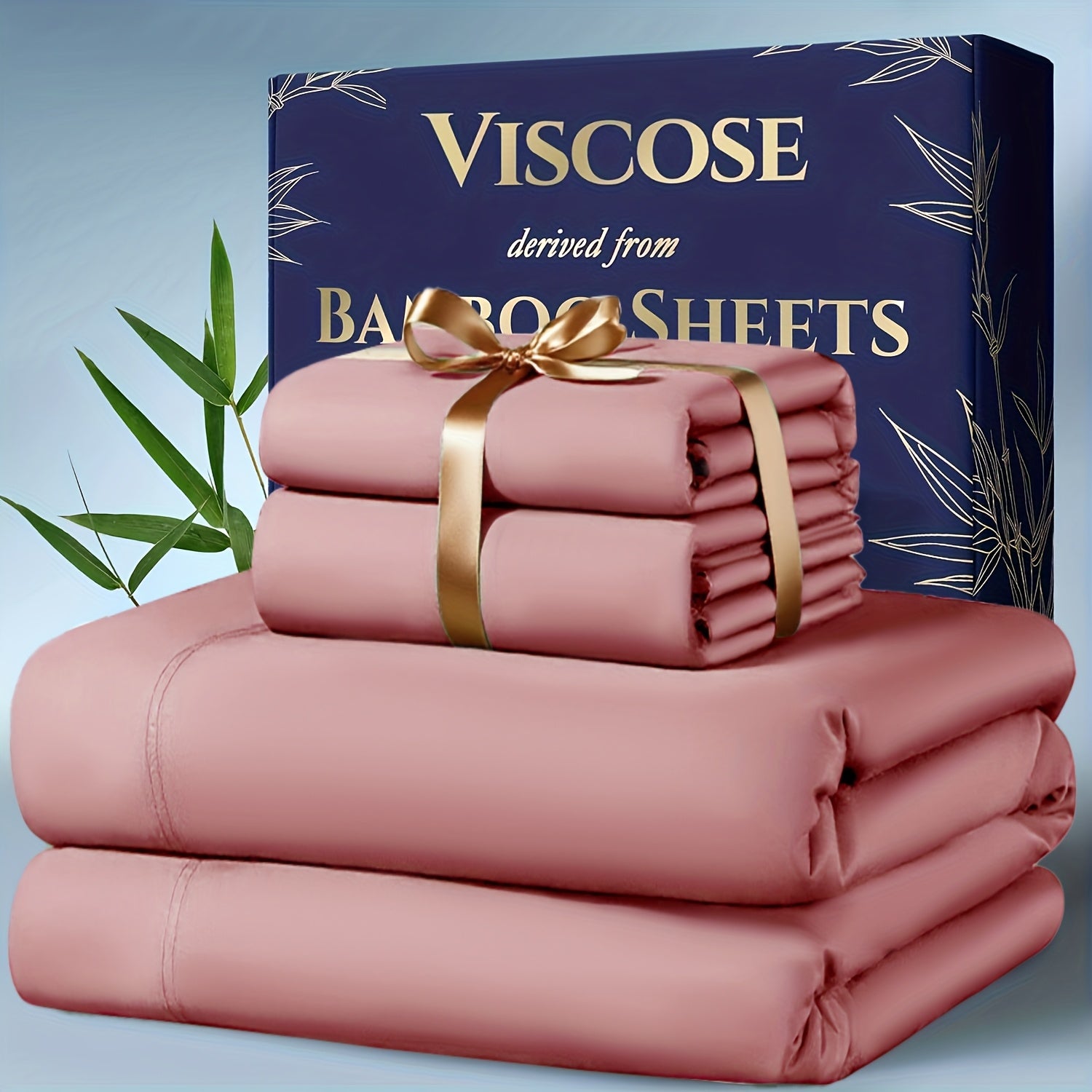 Bamboo Cooling Bedding Set – 4 Pieces (Pillowcase, Flat Sheet, Fitted Sheet) with Extra Deep Pocket, Breathable, Queen & King
