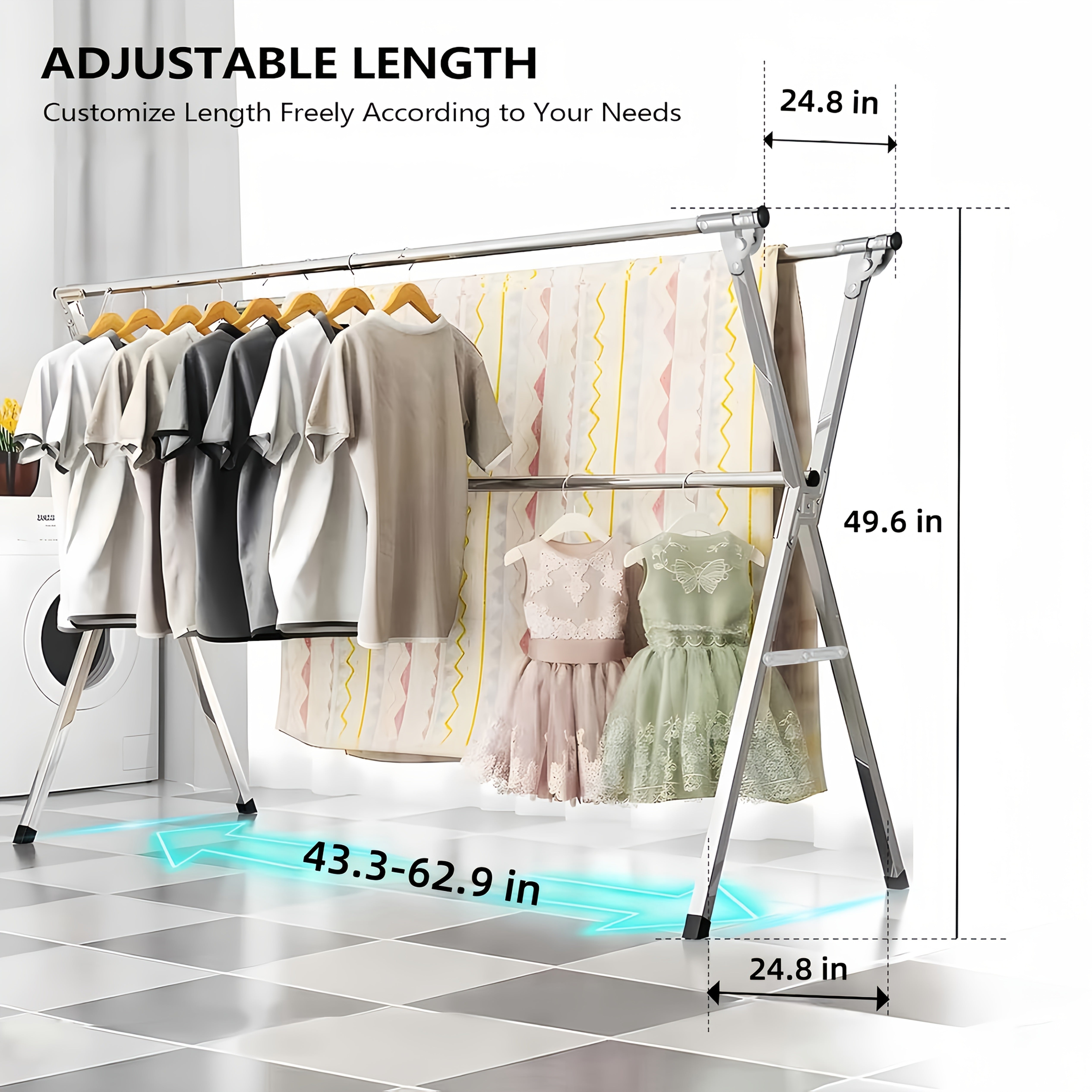 Foldable Metal Clothes Drying Rack, Adjustable Three Rod, with Space-Saving Storage, for Indoor And Outdoor Use, for Clothes, Blankets And Bedding, Drying Racks, Indoor Laundry Rack, Compact...