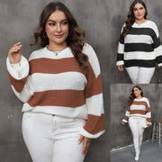 Cozy Contrast Color Striped Sweater for Women