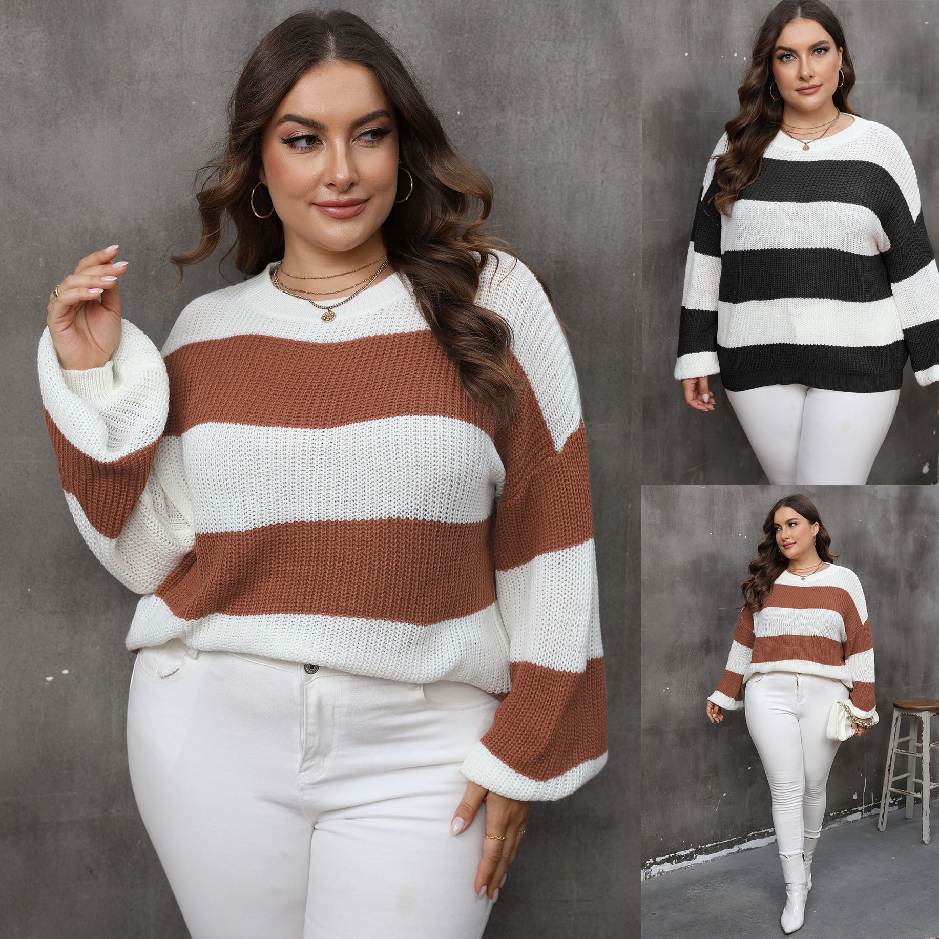 Cozy Contrast Color Striped Sweater for Women