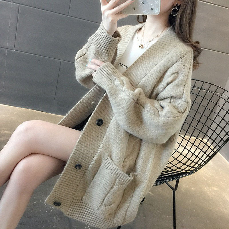 Vneck Cableknit Loose Fitting Womens Outerwear