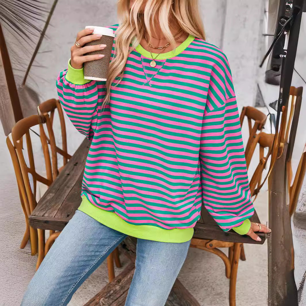 Women's Casual Striped Long Sleeve Pullover Sweater